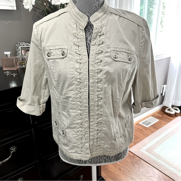 Dressbarn Military Inspired Cotton Utility Jacket Khaki Beige Size XL - Picture 2 of 16